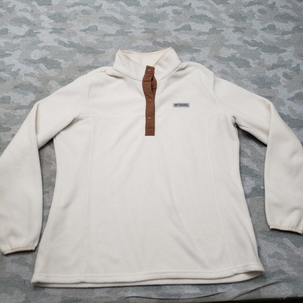 Columbia Sweatshirt Womens XL White Quarter Snap Outdoors Pull Over Hiking